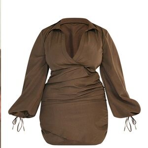 PrettyLittleThing Khaki Plunge Dress